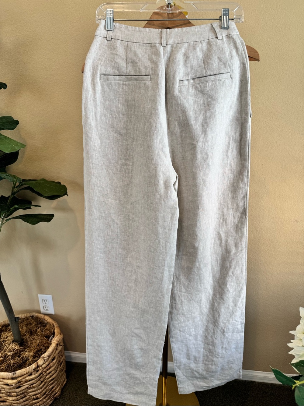 Reformation Mason Linen High Rise Wide Leg Pleated Pant Beige Women 2 Like New - Picture 9 of 16